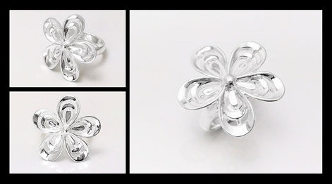 Stunning Silver Ring, 925 Big Flower Ring, Sterling Silver, Wide Flowers Petals Jewelry, Nature Inspired Ring, Unique Women's Flower Ring