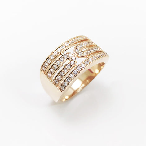 18K Gold Pavé Statement Ring by KRAMIKE • Geometric Design with Sparkling Stones • Bold and Elegant Accessory for Any Occasion • KR042