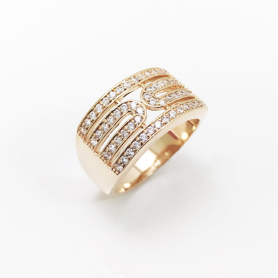 18K Gold Pavé Statement Ring by KRAMIKE • Geometric Design with Sparkling Stones • Bold and Elegant Accessory for Any Occasion • KR042