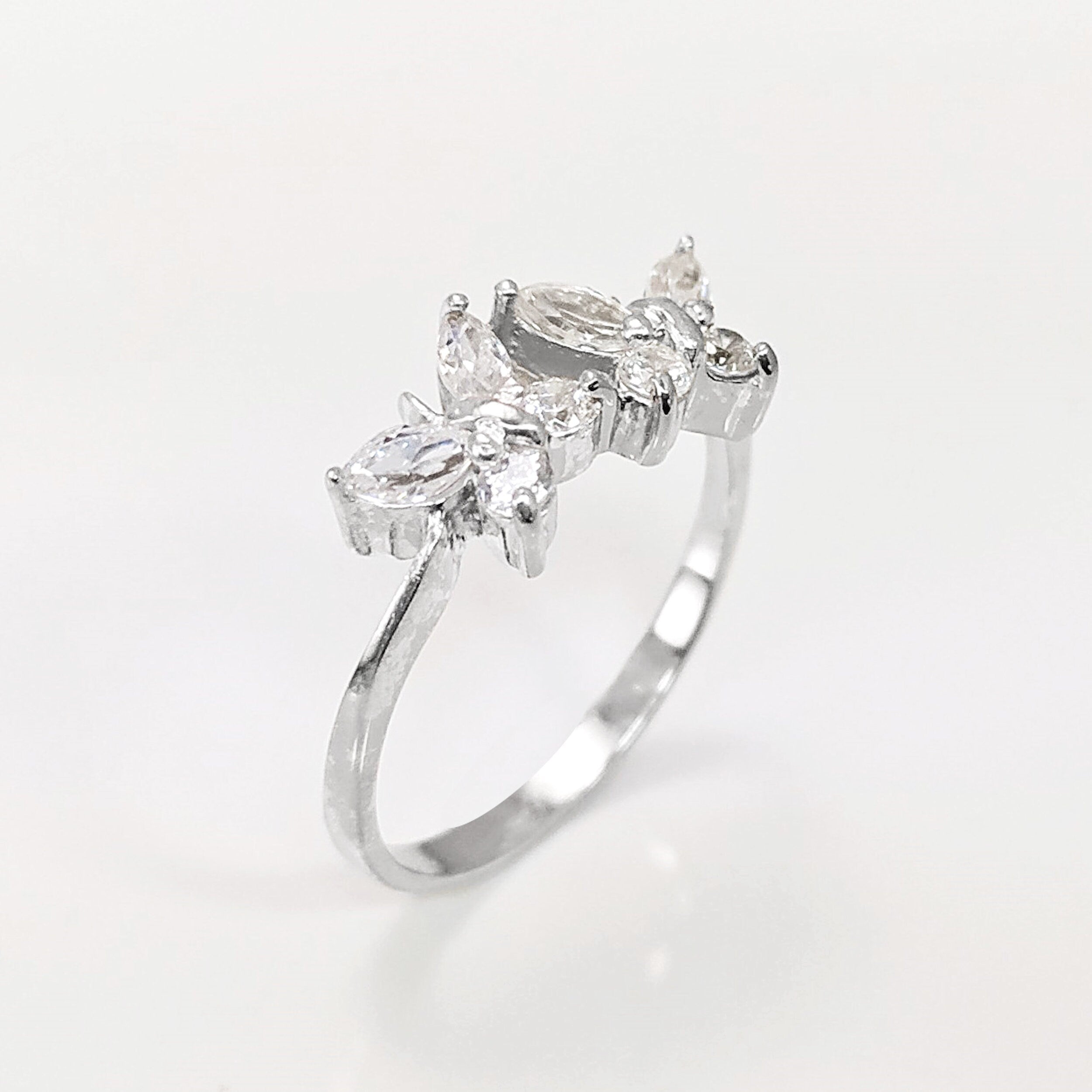 Butterfly Ring, Sterling Silver, Clear White Stones (CZ), Designer Butterflies Jewelry, Fashion Ring, Gift for Her, Bright Ring
