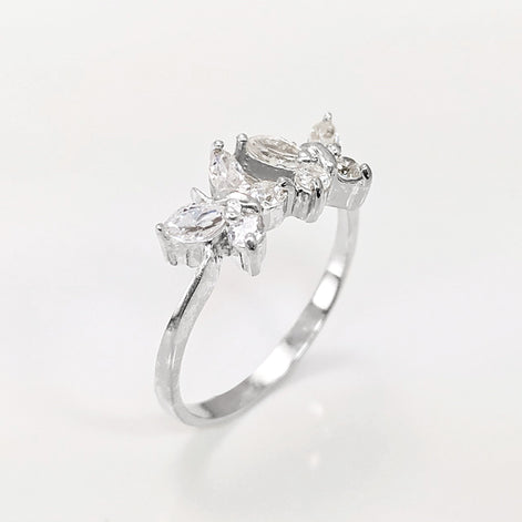 Butterfly Ring, Sterling Silver, Clear White Stones (CZ), Designer Butterflies Jewelry, Fashion Ring, Gift for Her, Bright Ring