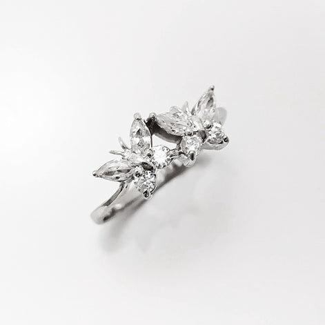 Butterfly Ring, Sterling Silver, Clear White Stones (CZ), Designer Butterflies Jewelry, Fashion Ring, Gift for Her, Bright Ring