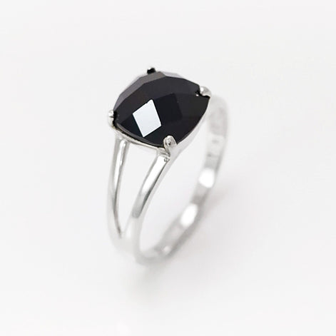 Square Stone Ring, Sterling Silver, Black Color (CZ) Ring, Modern Ring, Engagement Jewelry, Prongs setting, Solitaire Black 925 Ring.