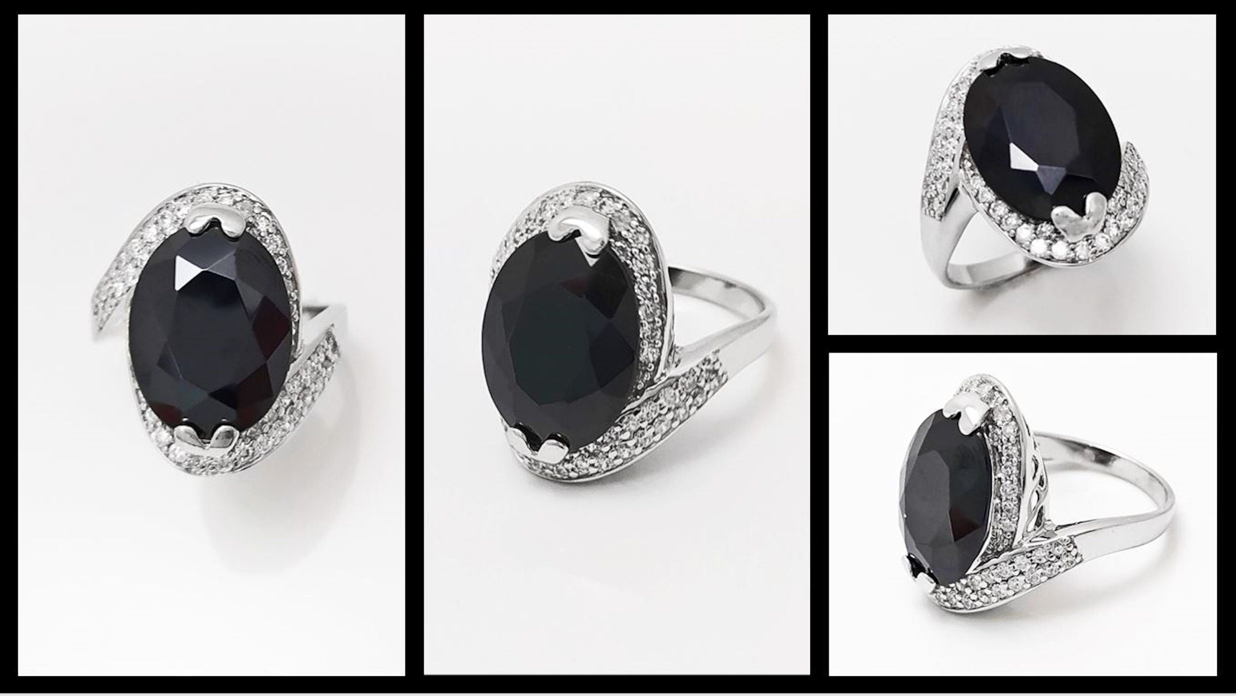 Crossing Ring, Sterling Silver, Bypass Bicolor Black white Stones Band, Cocktail Stone (CZ) Cross Ring, Statement Woman Ring, Bold Ring