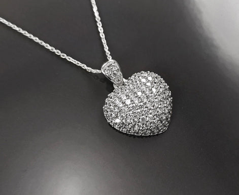 Forever Pave Diamond Heart Necklace by KRAMIKE • Love Necklace for Girlfriend • Perfect Gift for Wife • Sterling Silver • Size L • KP003