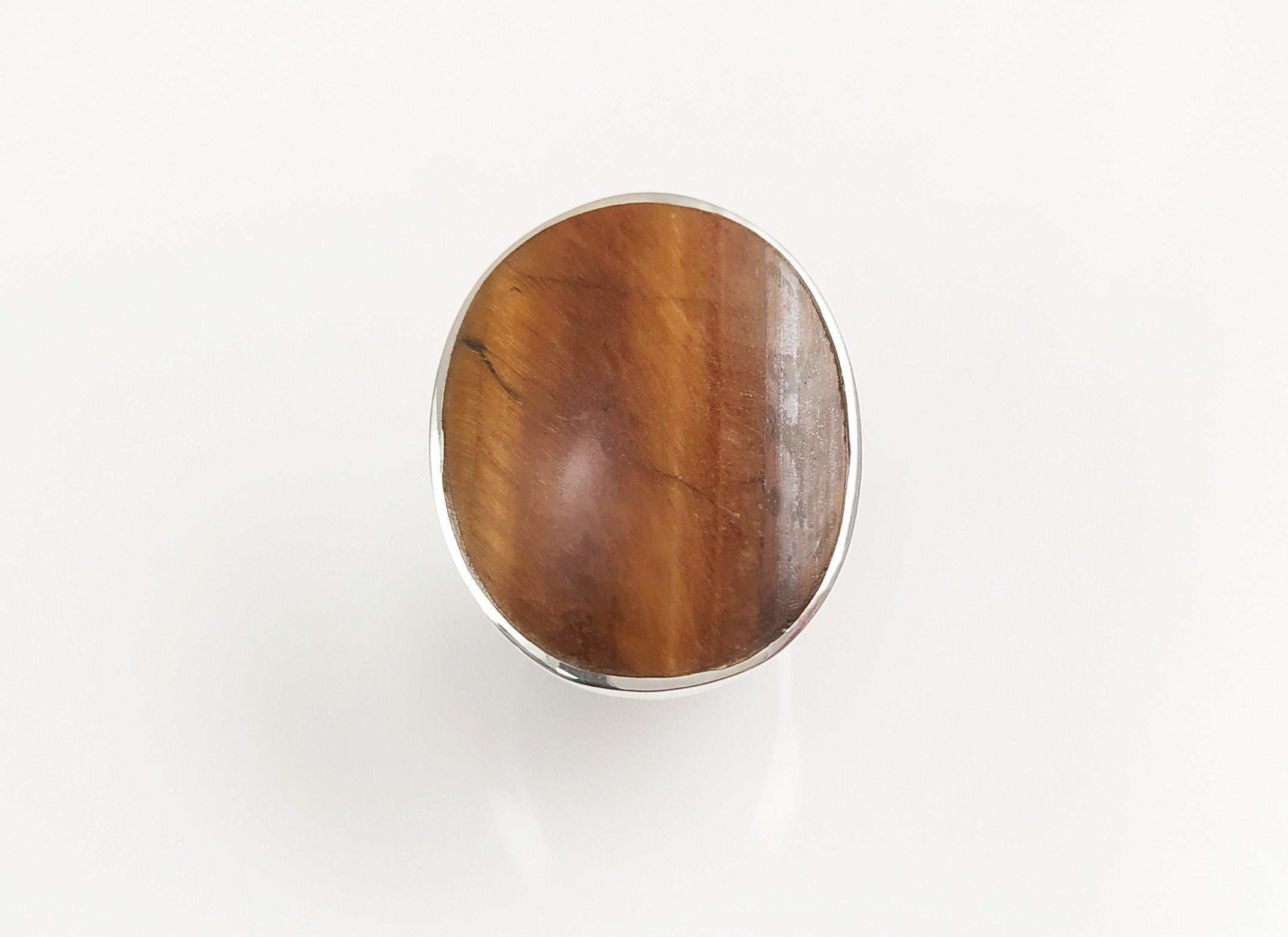 Tiger Eye Ring, Sterling Silver, Tawny Brown Tigers Eye, fawn color Stone, Original Oval Form Jewelry, Unique Unisex Statement Modern Ring