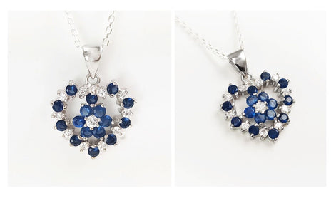 Blue Sapphire and White Diamond Heart Pendant by KRAMIKE • Sterling Silver • A Timeless Necklace for Special Occasions and as a Gift • KP049