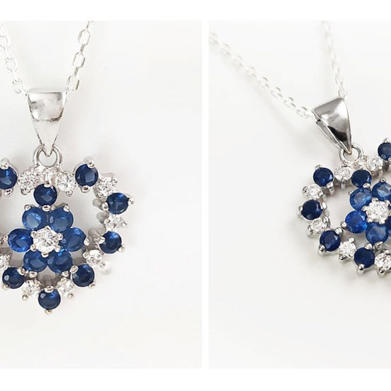Blue Sapphire and White Diamond Heart Pendant by KRAMIKE • Sterling Silver • A Timeless Necklace for Special Occasions and as a Gift • KP049
