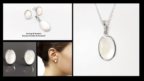 Flat Oval Pendant, Sterling Silver Genuine Mother of Pearl Gemstone with Rainbow reflection, Small Everyday jewelry, Modern Minimalist Style