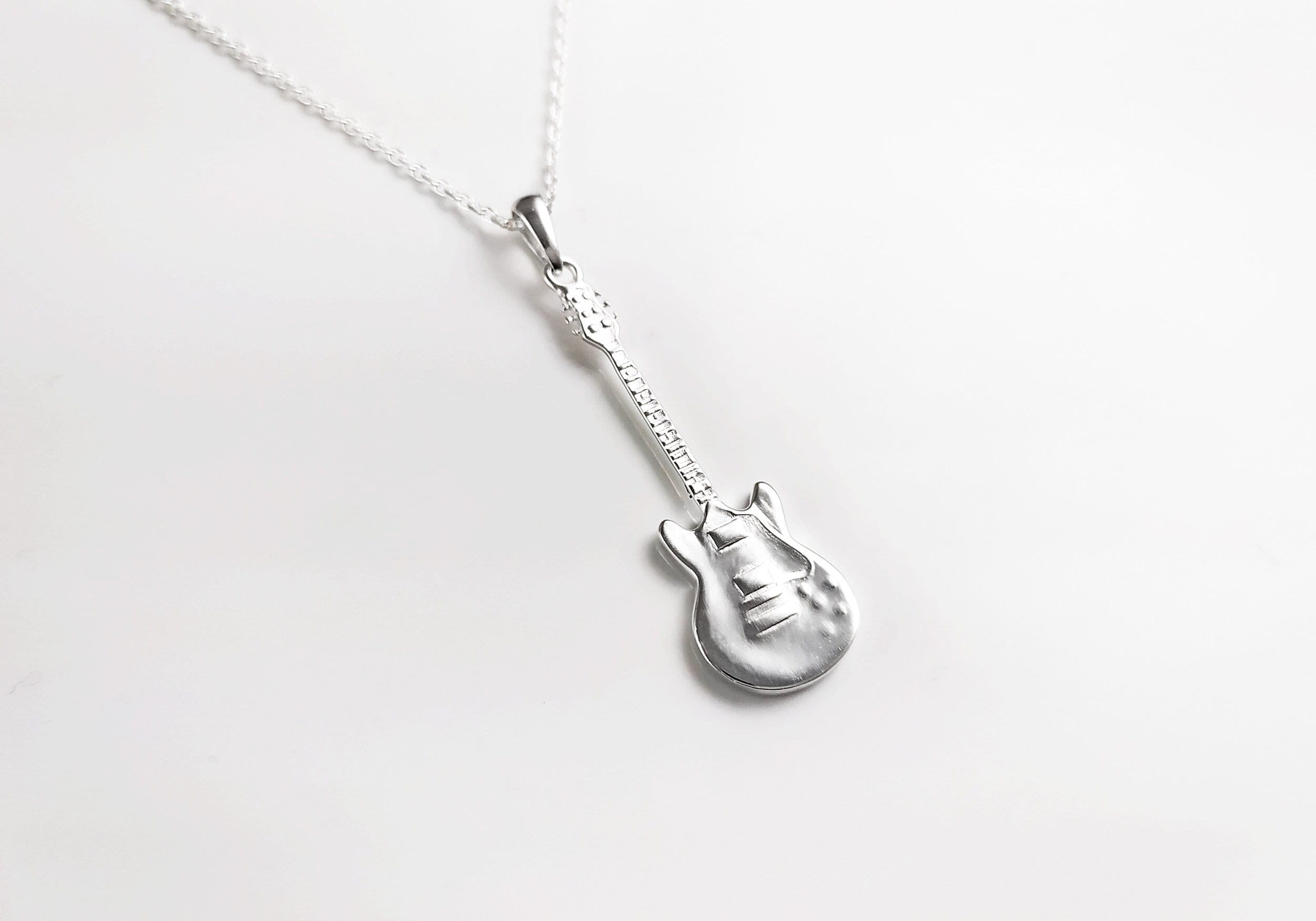 Guitar Pendant, Sterling Silver, Musician Rock Guitarist Jewelry, Electric Bass Guitar Necklace, Gift for Music Player,