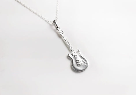 Guitar Pendant, Sterling Silver, Musician Rock Guitarist Jewelry, Electric Bass Guitar Necklace, Gift for Music Player,