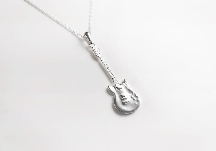 Guitar Pendant, Sterling Silver, Musician Rock Guitarist Jewelry, Electric Bass Guitar Necklace, Gift for Music Player,