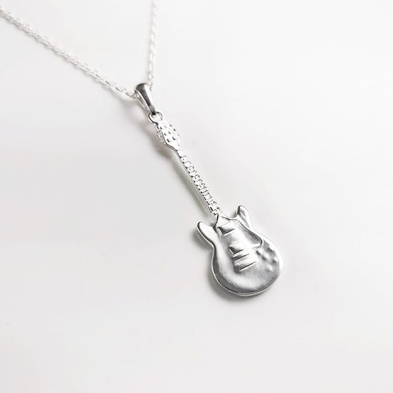 Guitar Pendant, Sterling Silver, Musician Rock Guitarist Jewelry, Electric Bass Guitar Necklace, Gift for Music Player,