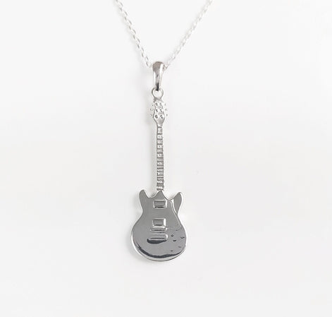 Guitar Pendant, Sterling Silver, Musician Rock Guitarist Jewelry, Electric Bass Guitar Necklace, Gift for Music Player,