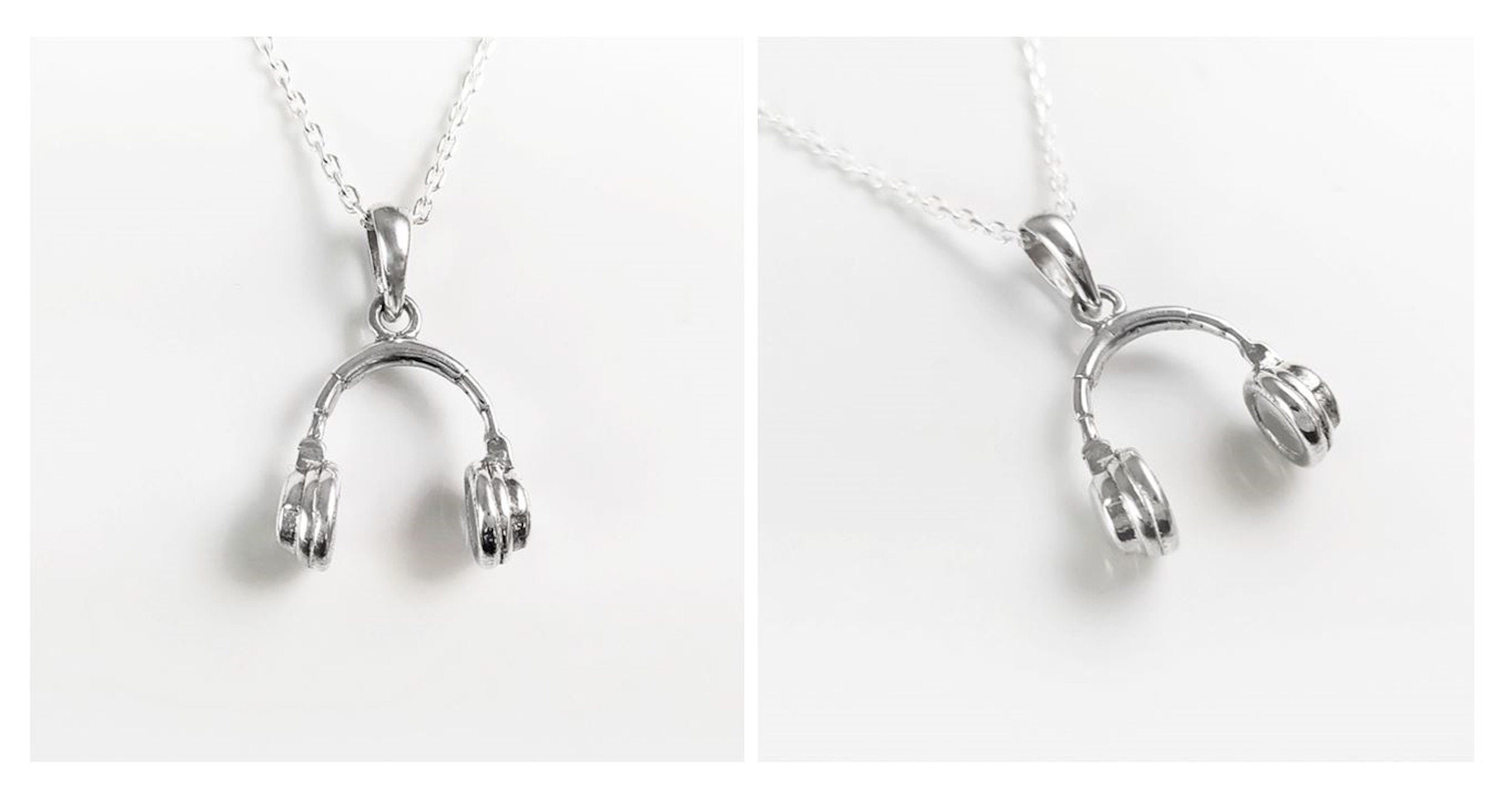 Sterling Silver Headphone Pendant Necklace • Music Lover DJ Jewelry