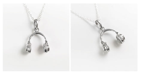 Sterling Silver Headphone Pendant Necklace • Music Lover DJ Jewelry