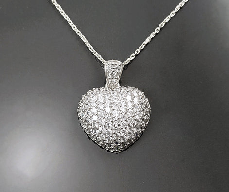 Forever Pave Diamond Heart Necklace by KRAMIKE • Love Necklace for Girlfriend • Perfect Gift for Wife • Sterling Silver • Size L • KP003