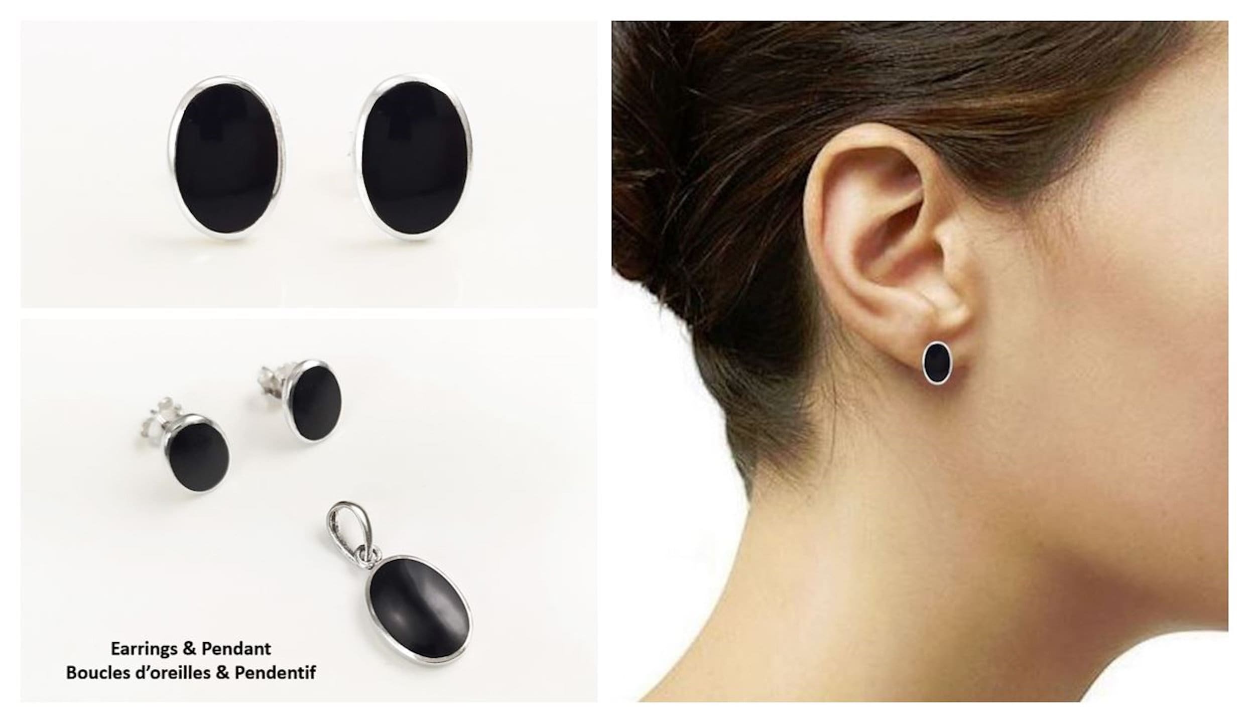 Flat Oval Pendant, Sterling Silver Genuine Black Onyx Gemstone, Small Everyday jewelry, Modern Minimalist Style, Minimalist Stone Pendent.