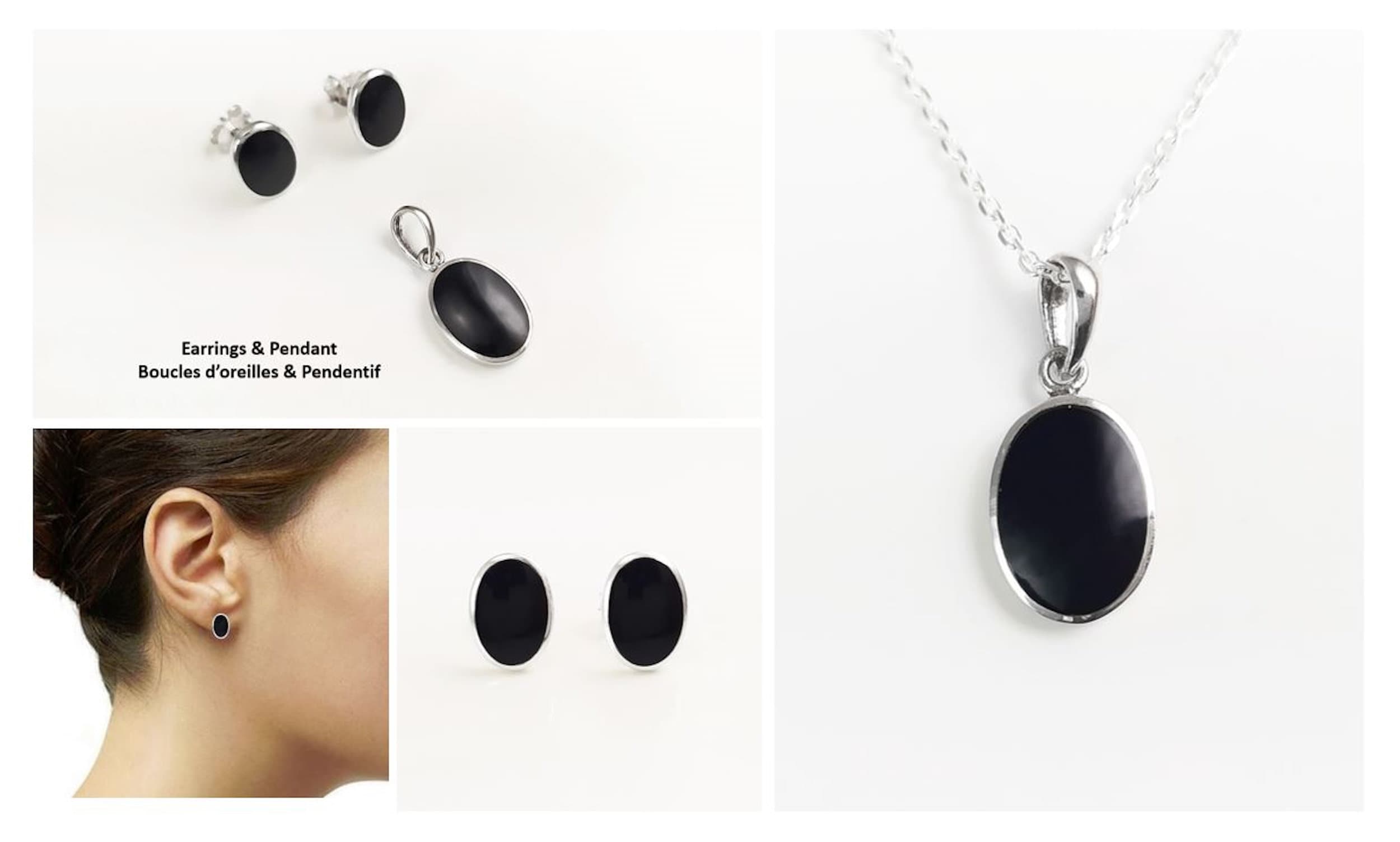Flat Oval Pendant, Sterling Silver Genuine Black Onyx Gemstone, Small Everyday jewelry, Modern Minimalist Style, Minimalist Stone Pendent.