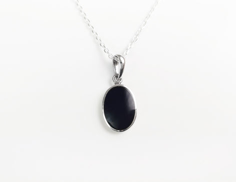Flat Oval Pendant, Sterling Silver Genuine Black Onyx Gemstone, Small Everyday jewelry, Modern Minimalist Style, Minimalist Stone Pendent.