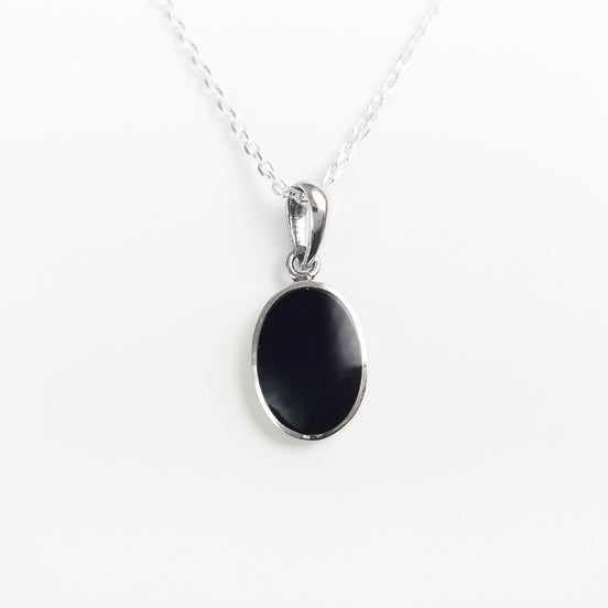 Flat Oval Pendant, Sterling Silver Genuine Black Onyx Gemstone, Small Everyday jewelry, Modern Minimalist Style, Minimalist Stone Pendent.