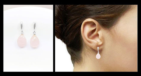 Rose Quartz Earrings Sterling Silver 925, Pink Quartz Oval Stone Earrings, Dangle Stud Earrings, Small Teardrop.