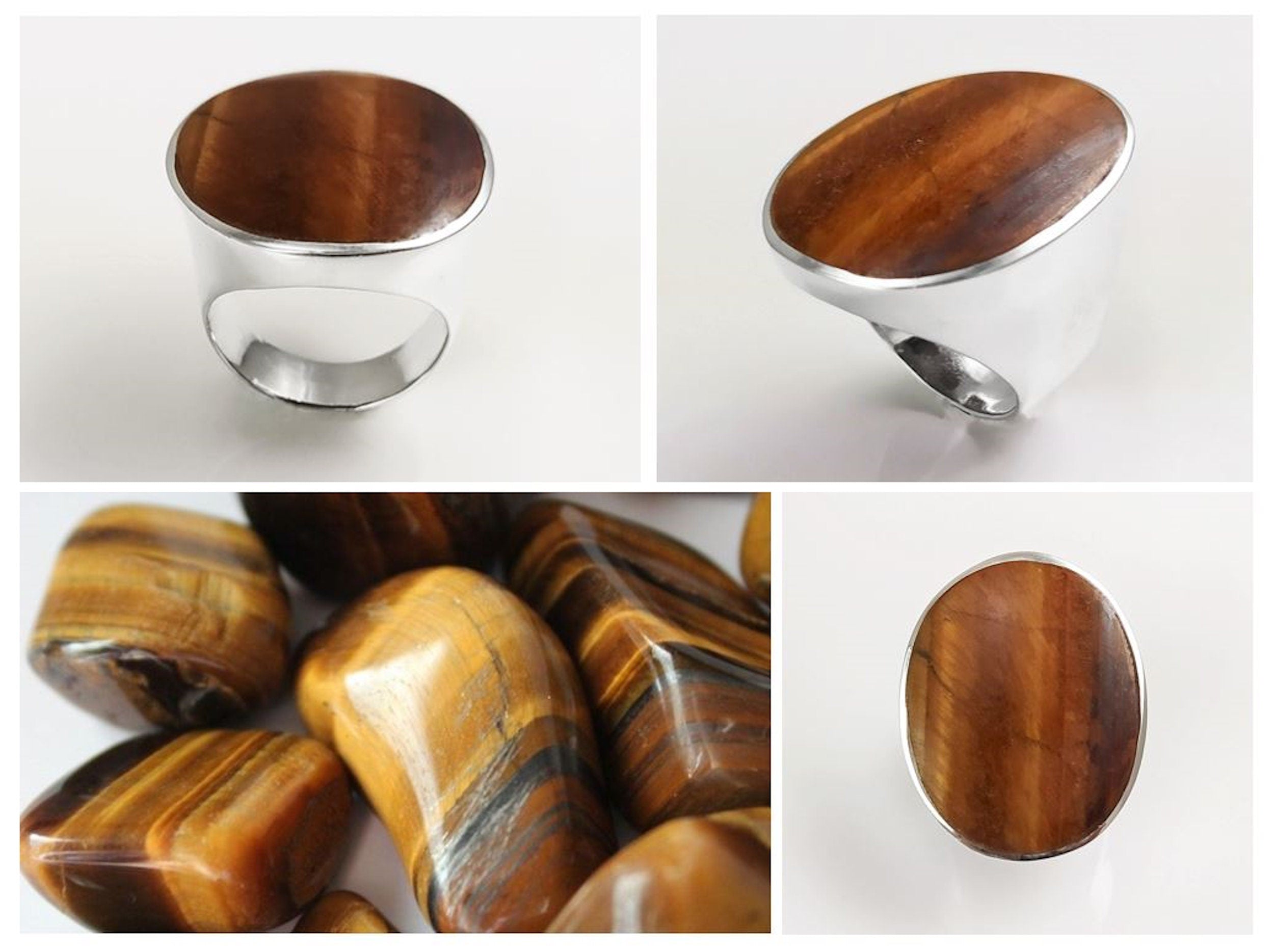 Tiger Eye Ring, Sterling Silver, Tawny Brown Tigers Eye, fawn color Stone, Original Oval Form Jewelry, Unique Unisex Statement Modern Ring
