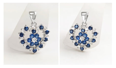 Blue Sapphire and White Diamond Heart Pendant by KRAMIKE • Sterling Silver • A Timeless Necklace for Special Occasions and as a Gift • KP049