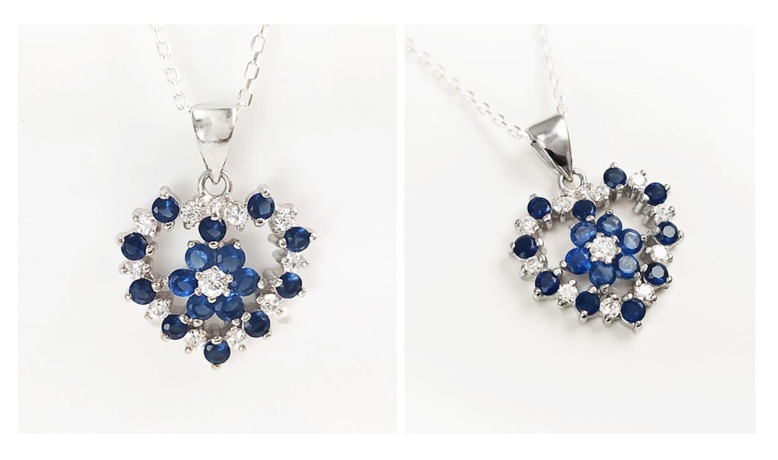 Blue Sapphire and White Diamond Heart Pendant by KRAMIKE • Sterling Silver • A Timeless Necklace for Special Occasions and as a Gift • KP049