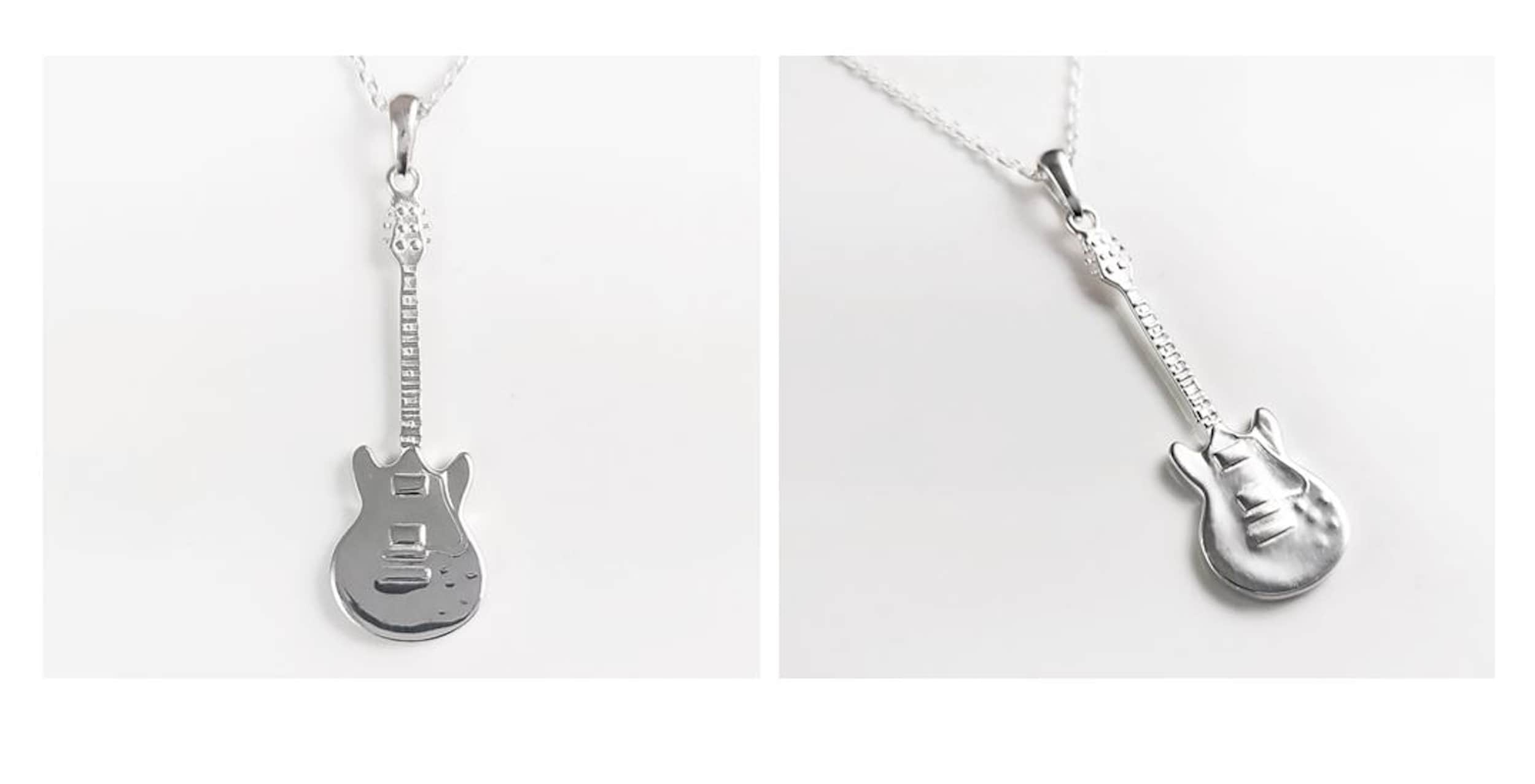 Guitar Pendant, Sterling Silver, Musician Rock Guitarist Jewelry, Electric Bass Guitar Necklace, Gift for Music Player,