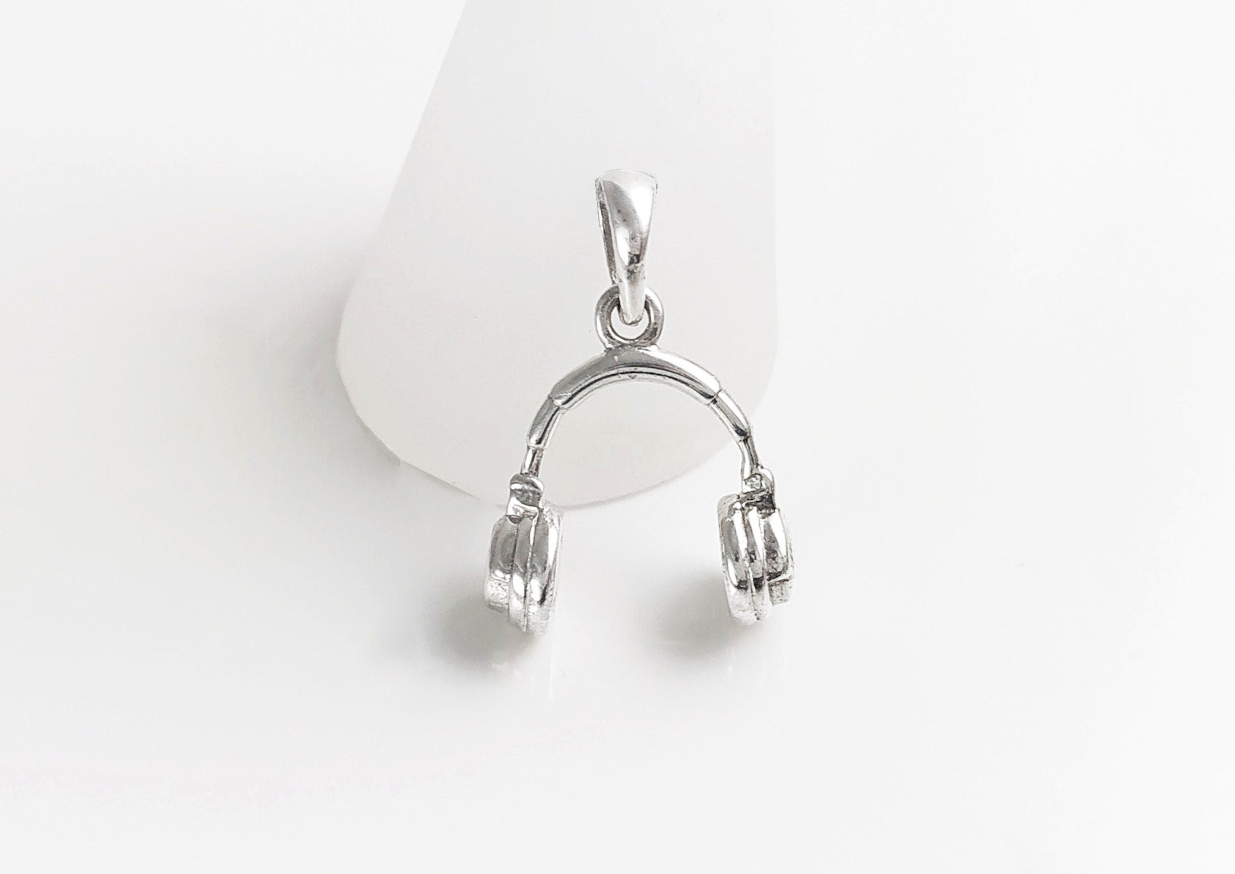 Sterling Silver Headphone Pendant Necklace • Music Lover DJ Jewelry