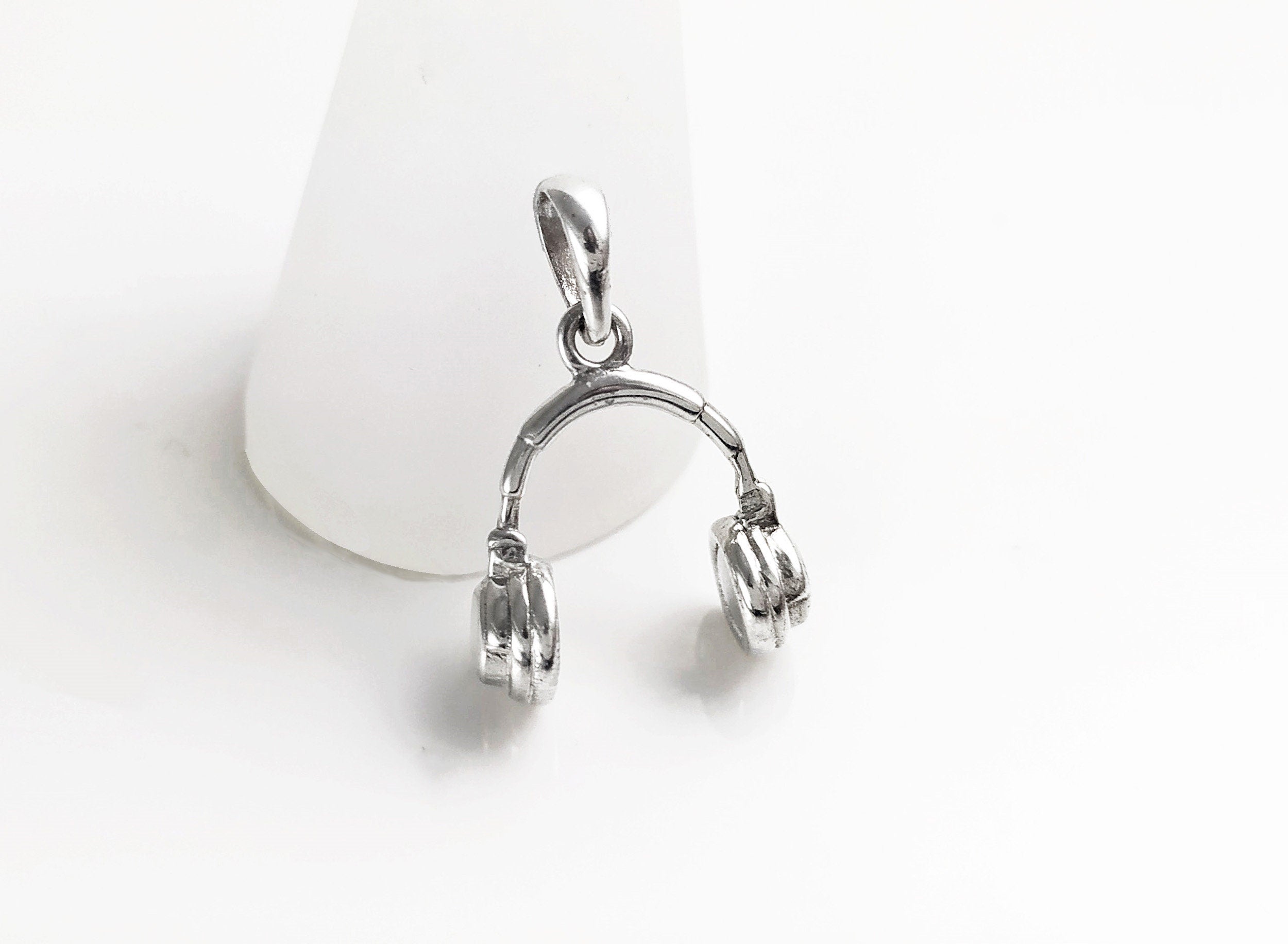 Sterling Silver Headphone Pendant Necklace • Music Lover DJ Jewelry