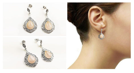 Rose Quartz Vintage Style, Pink Quartz Earrings, Sterling Silver, Genuine Rose Quartz Stone Earrings, Gemstone Earrings, Birthstone Jewelry