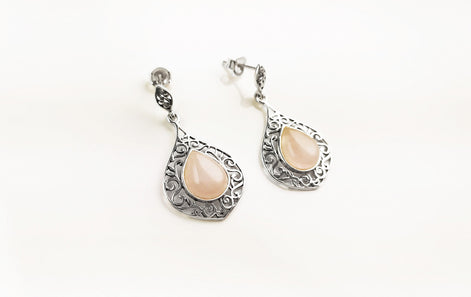 Rose Quartz Vintage Style, Pink Quartz Earrings, Sterling Silver, Genuine Rose Quartz Stone Earrings, Gemstone Earrings, Birthstone Jewelry