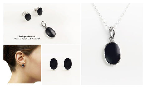 Flat Oval Pendant, Sterling Silver Genuine Black Onyx Gemstone, Small Everyday jewelry, Modern Minimalist Style, Minimalist Stone Pendent.