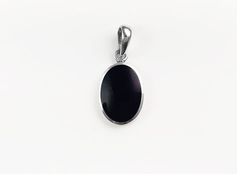 Flat Oval Pendant, Sterling Silver Genuine Black Onyx Gemstone, Small Everyday jewelry, Modern Minimalist Style, Minimalist Stone Pendent.