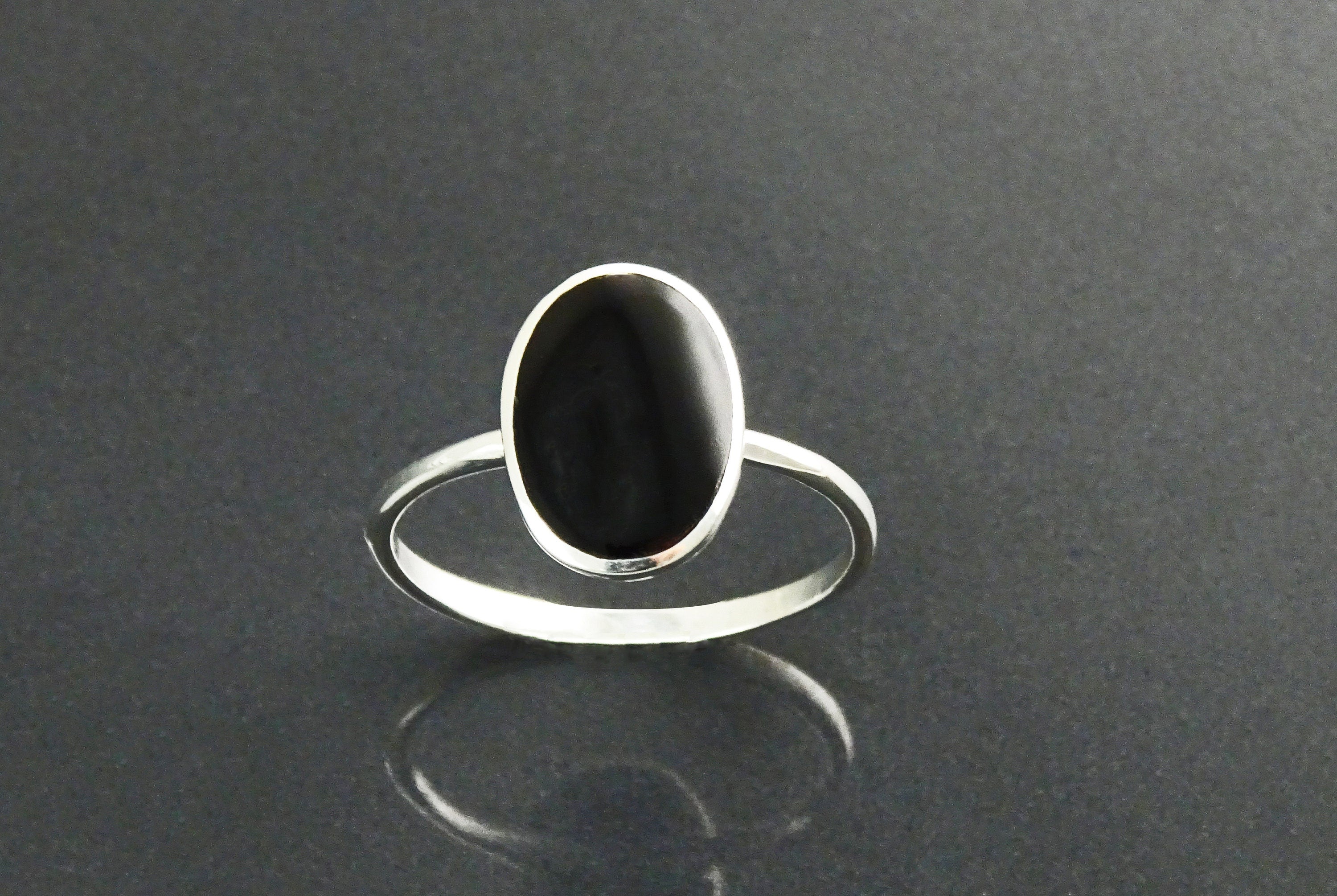 Flat Oval Pendant, Sterling Silver Genuine Black Onyx Gemstone, Small Everyday jewelry, Modern Minimalist Style, Minimalist Stone Pendent.