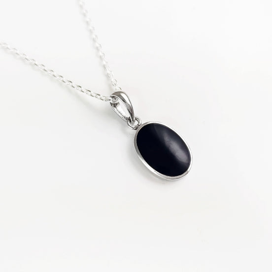 Flat Oval Pendant, Sterling Silver Genuine Black Onyx Gemstone, Small Everyday jewelry, Modern Minimalist Style, Minimalist Stone Pendent.