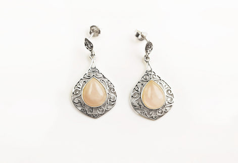 Rose Quartz Vintage Style, Pink Quartz Earrings, Sterling Silver, Genuine Rose Quartz Stone Earrings, Gemstone Earrings, Birthstone Jewelry