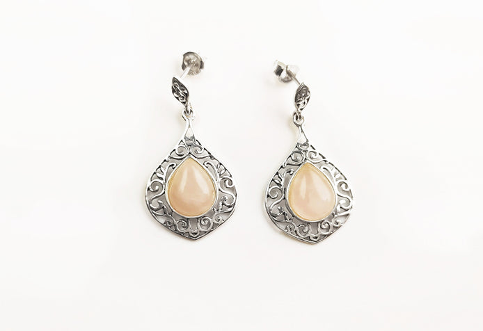 Rose Quartz Vintage Style, Pink Quartz Earrings, Sterling Silver, Genuine Rose Quartz Stone Earrings, Gemstone Earrings, Birthstone Jewelry