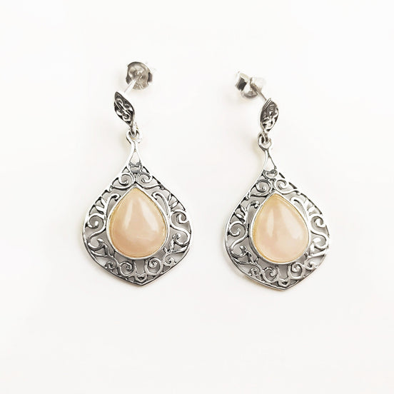 Rose Quartz Vintage Style, Pink Quartz Earrings, Sterling Silver, Genuine Rose Quartz Stone Earrings, Gemstone Earrings, Birthstone Jewelry