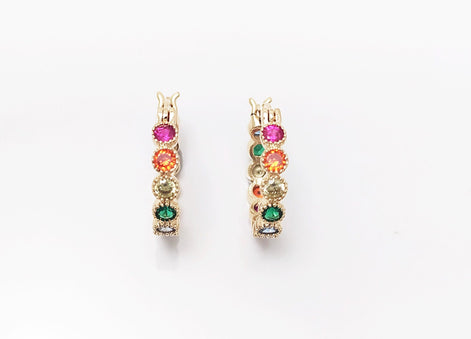 Rainbow Small Hoops Earrings, Mix Color Earrings Golden 18K gold plated, front view