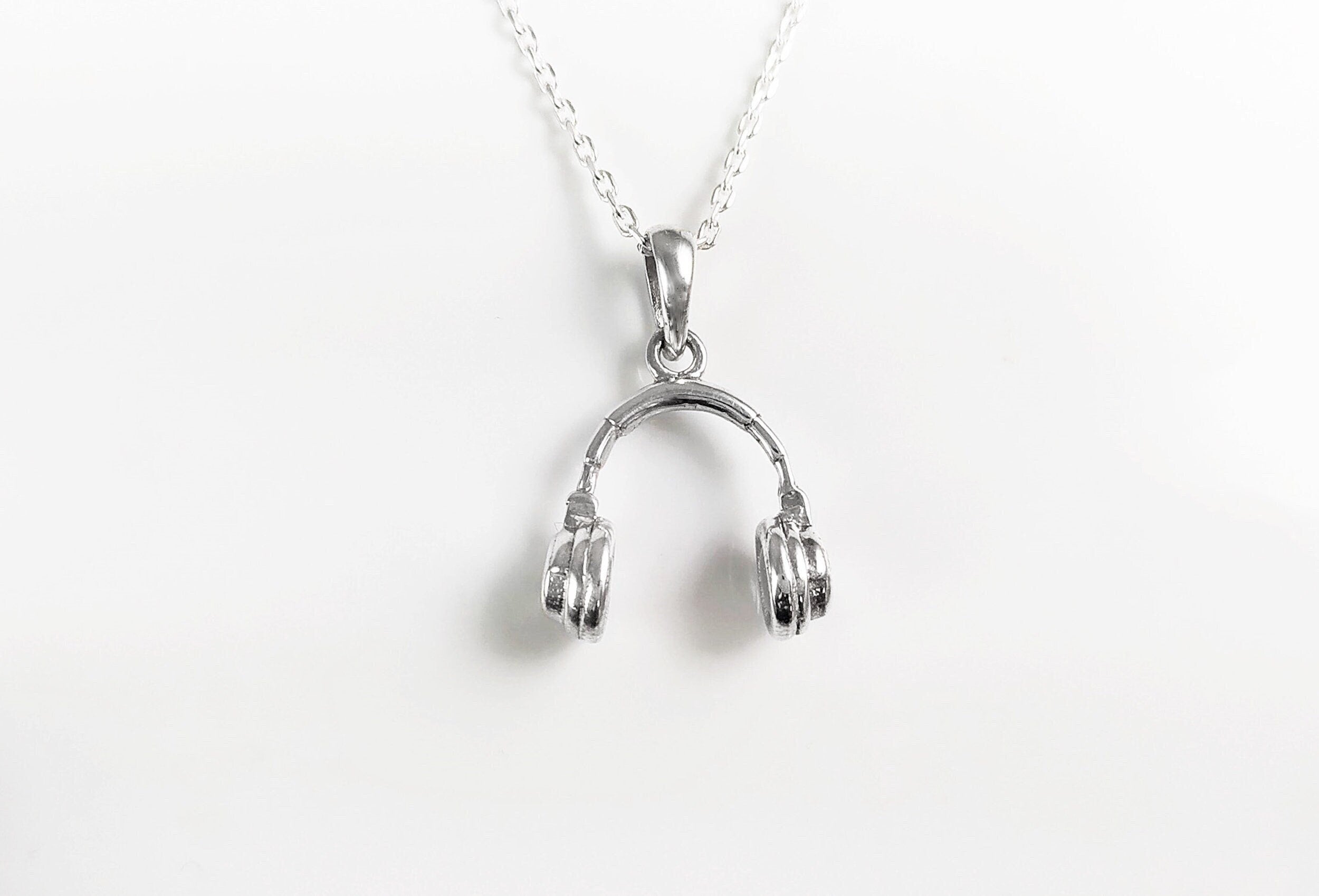 Sterling Silver Headphone Pendant Necklace • Music Lover DJ Jewelry