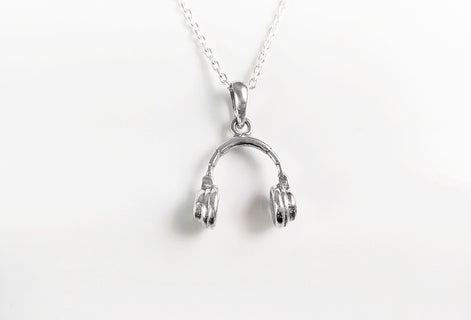 Sterling Silver Headphone Pendant Necklace • Music Lover DJ Jewelry