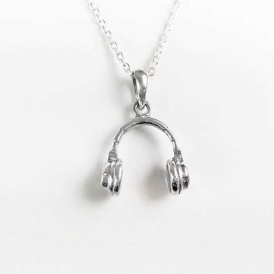 Sterling Silver Headphone Pendant Necklace • Music Lover DJ Jewelry