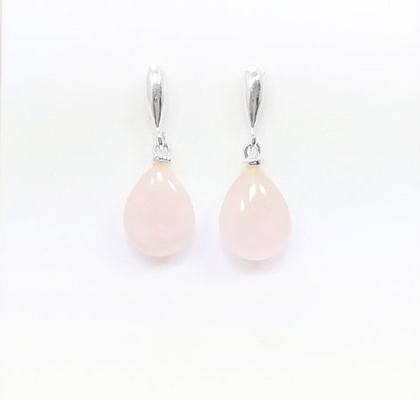 Rose Quartz Earrings Sterling Silver 925, Pink Quartz Oval Stone Earrings, Dangle Stud Earrings, Small Teardrop.