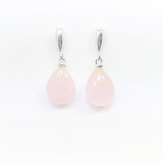 Rose Quartz Earrings Sterling Silver 925, Pink Quartz Oval Stone Earrings, Dangle Stud Earrings, Small Teardrop.