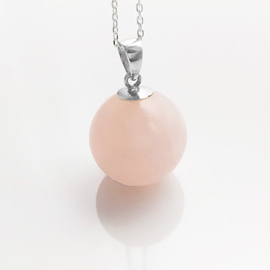 Pendentif boule en quartz rose, argent 925, collier pierre rose originale, cadeau pierre de naissance
