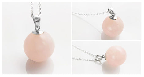 Pendentif boule en quartz rose, argent 925, collier pierre rose originale, cadeau pierre de naissance