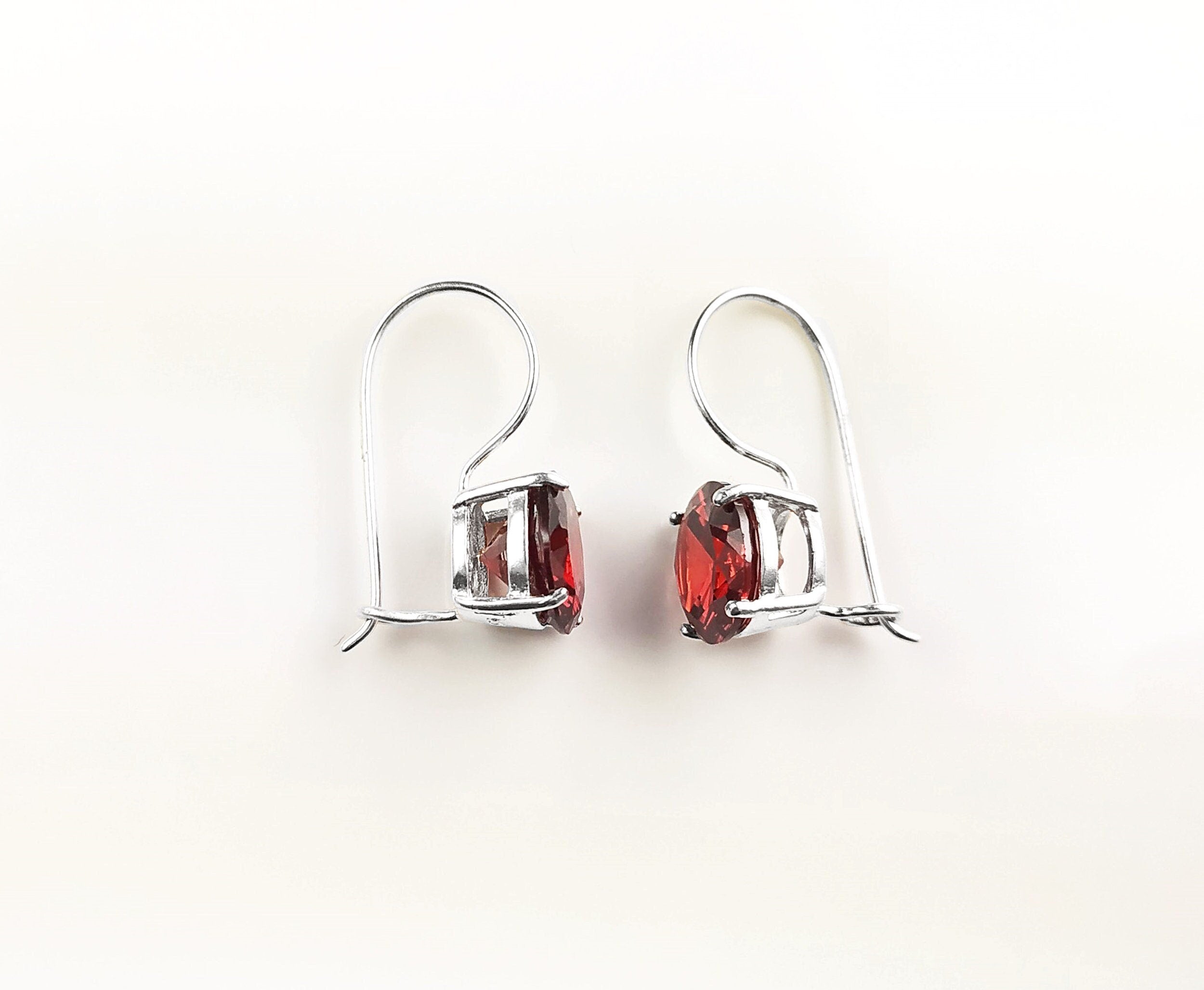 Red cz 925 Silver Dangle Earrings, RED Solitaire Stone Earrings, 6ct Lab Diamonds simulant (CZ), Birthday gift, Sterling Silver Jewelry.